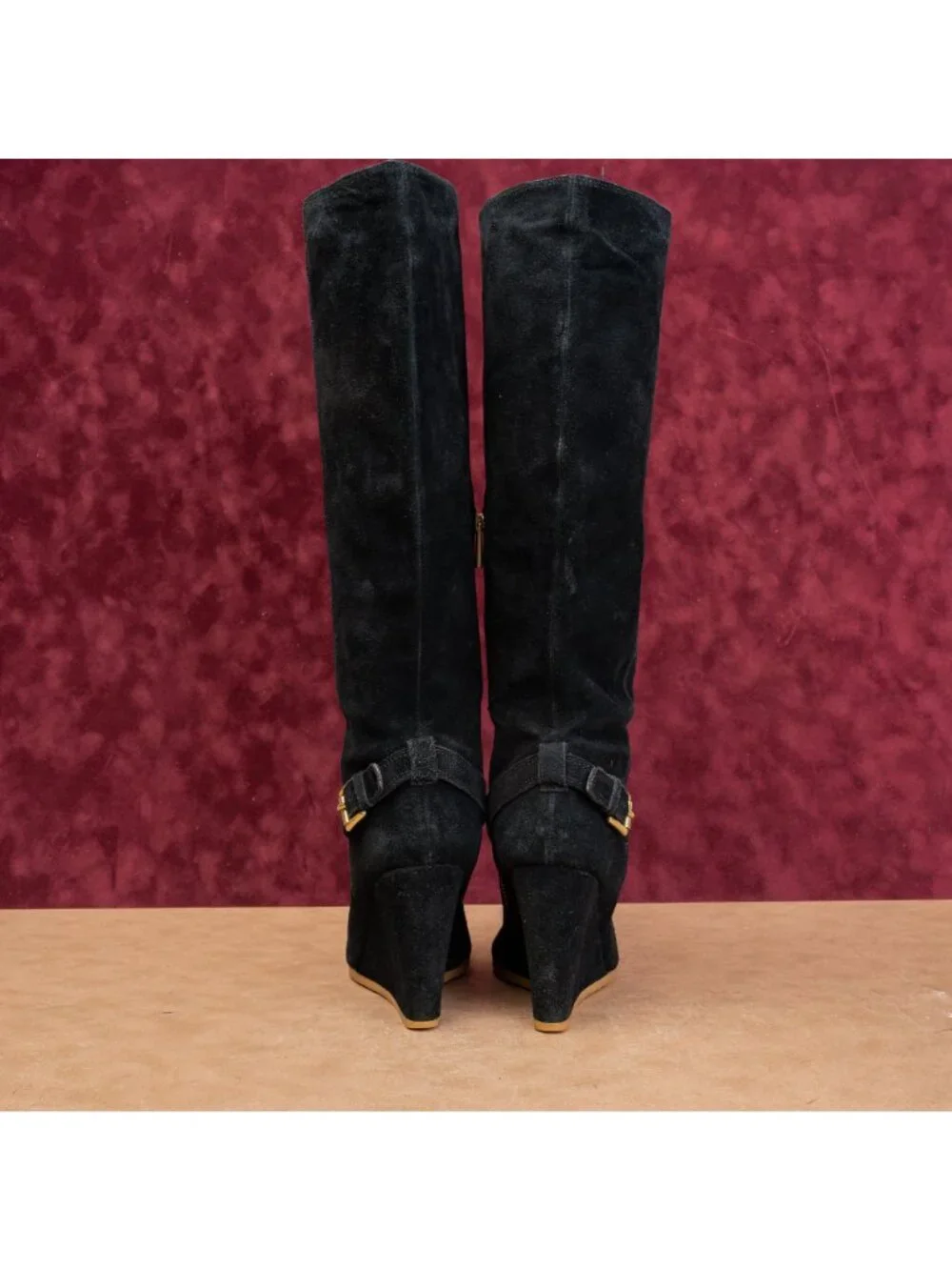Coach Women Black Suede Leather Zip Dress Fashion Wedge Tall Boots sz 8.5